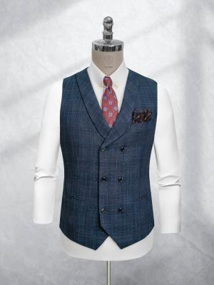 Bộ Suit Xanh Denim Phối Kẻ Caro Modern Fit TGS389